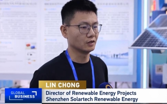 中国国际台（CGTN）喀交会“点赞”kaiyun入口光伏扬水，现场报道Solartech农林灌溉和荒漠治理光伏水利解决方案